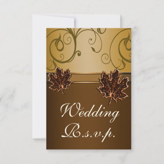 Leaf Gold Chocolate Brown Fall Wedding RSVP-kaarte RSVP Kaartje (Voorkant)