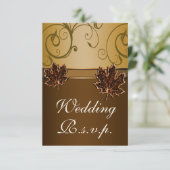 Leaf Gold Chocolate Brown Fall Wedding RSVP-kaarte RSVP Kaartje (Staand voorkant)