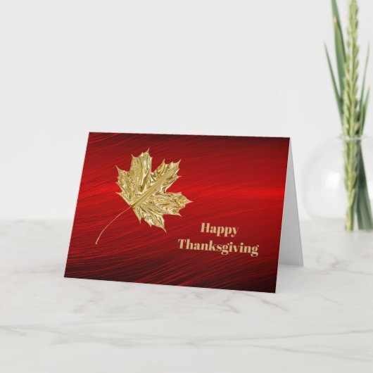 Leaf Gold Foil Red grafische Thanksgiving Feestdagen Kaart (Voorkant)