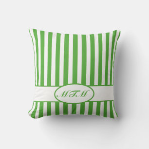 Leaf Green Autumnal Stripes met monogram Kussen