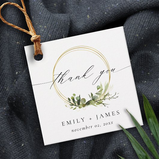 LEAF GREEN GOLD FOLIAGE WATERVERF WEDDING BEDANKT BEDANKJES LABELS