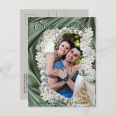 Leaf Green Silk and Ivory Pearls Save the Date Aankondigingskaart (Voorkant / Achterkant)