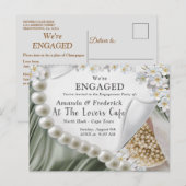 Leaf-Green Silk and Ivory Pearls Verloving Uitnodiging Briefkaart (Voorkant / Achterkant)