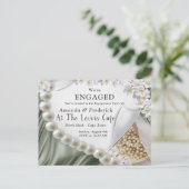 Leaf-Green Silk and Ivory Pearls Verloving Uitnodiging Briefkaart (Staand voorkant)