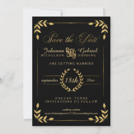 Leaf Greenery Gold Black Save the Date Photo
