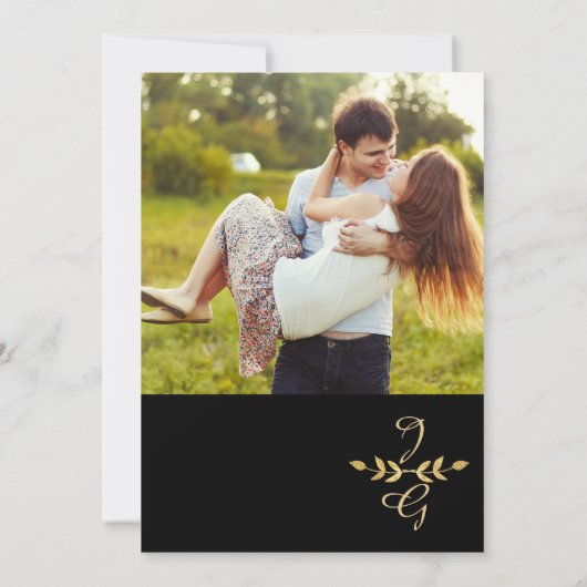 Leaf Greenery Gold Black Save the Date Photo (Achterkant)