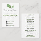 Leaf Homemade Bath and body Ingredient List Visitekaartje (Voorkant / Achterkant)