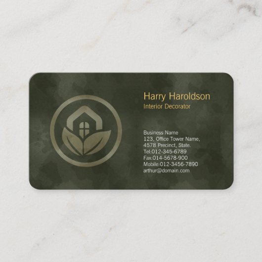 Leaf House Icon Interieur Decorator BusinessCard Visitekaartje (Voorkant)