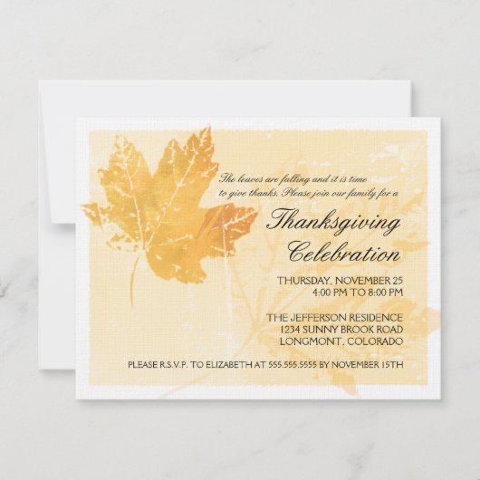 Leaf Imprint Thanksgiving Celebration Invitation Kaart (Voorkant)
