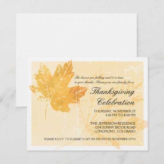 Leaf Imprint Thanksgiving Celebration Invitation Kaart (Voorkant / Achterkant)