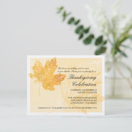 Leaf Imprint Thanksgiving Celebration Invitation Kaart (Staand voorkant)