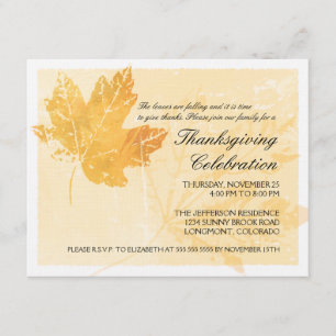 Leaf Imprint Thanksgiving Celebration Invitation Kaart