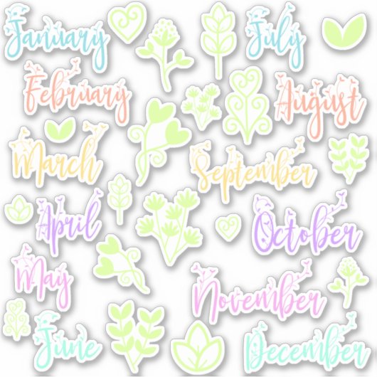 Leaf Journal Maand Labels Pastel Rainbow (Voorkant)