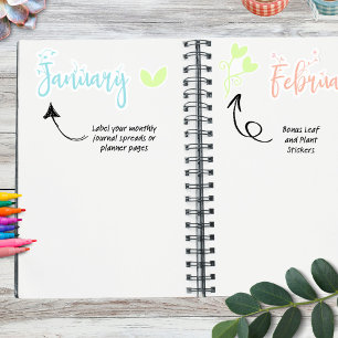 Leaf Journal Maand Labels Pastel Rainbow
