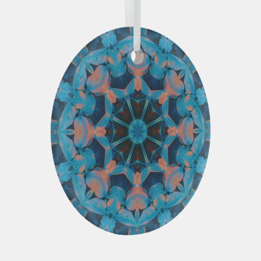 Leaf Kaleidoscope Star in Blue and Oranje Glas Ornament (Voorkant Rechts)