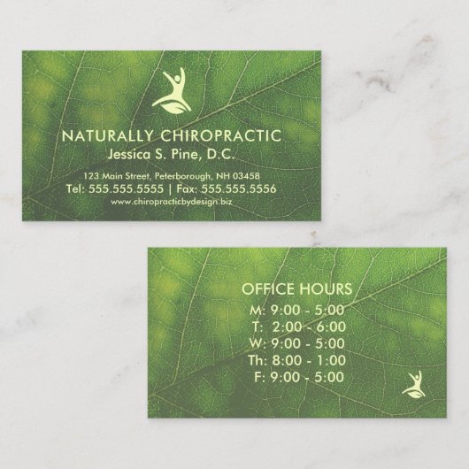 Leaf Kantoor-uurs natuurgezondheidstechnologie Visitekaartje (Voorkant / Achterkant)