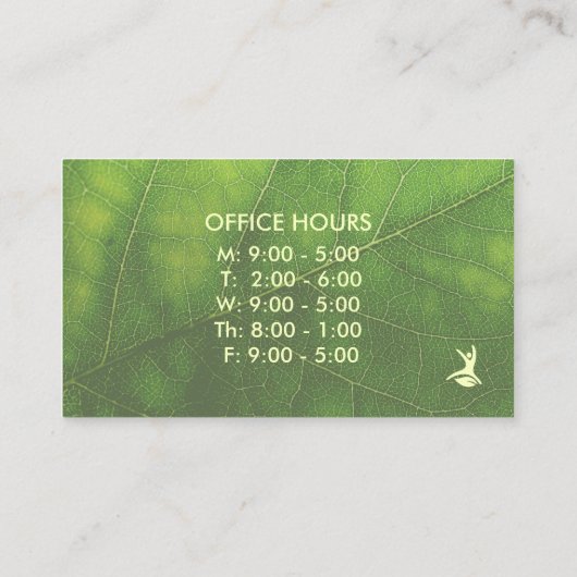 Leaf Kantoor-uurs natuurgezondheidstechnologie Visitekaartje (Achterkant)
