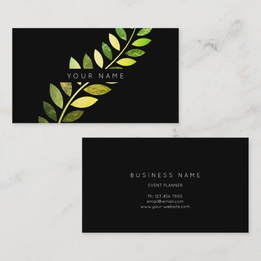 Leaf Laurel Fern Botanic Green Emerald Black Visitekaartje (Voorkant / Achterkant)