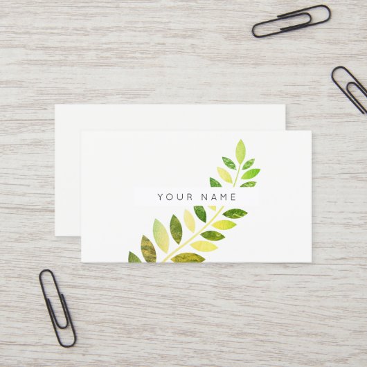 Leaf Laurel Fern Botanic Green Emerald White Visitekaartje (Voorkant / Achterkant in situ)
