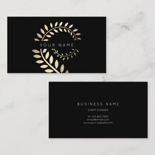 Leaf Laurel Fern Botanic Ivory Gold Black Visitekaartje (Voorkant / Achterkant)