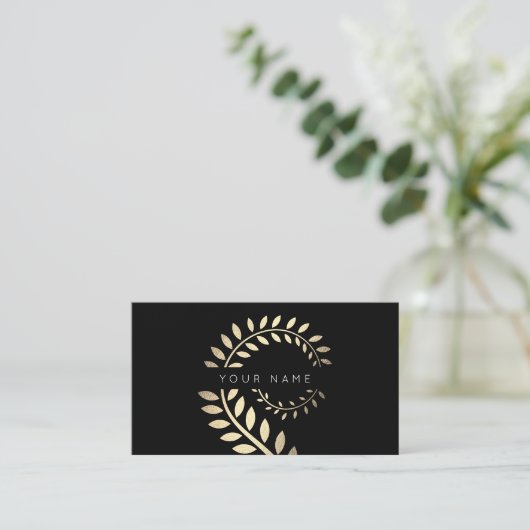 Leaf Laurel Fern Botanic Ivory Gold Black Visitekaartje (Staand voorkant)