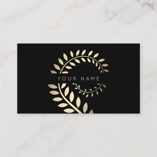 Leaf Laurel Fern Botanic Ivory Gold Black Visitekaartje (Voorkant)