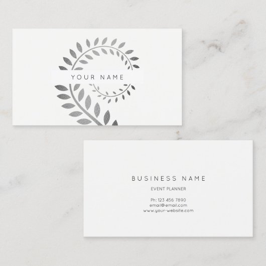 Leaf Laurel Fern Botanic Silver Serpentine White Visitekaartje (Voorkant / Achterkant)