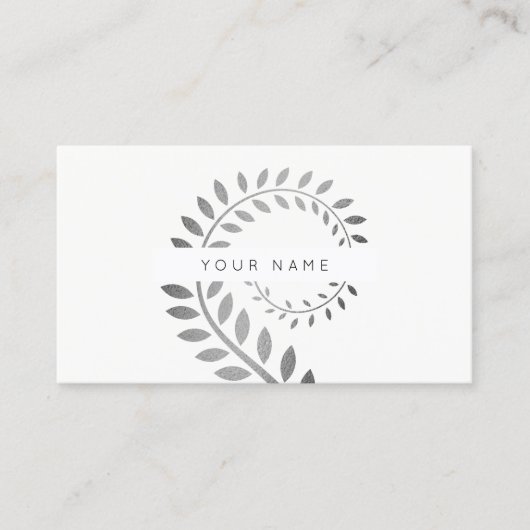 Leaf Laurel Fern Botanic Silver Serpentine White Visitekaartje (Voorkant)