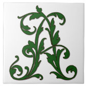 Leaf Letter A in Green Monogram Tegel Tegeltje (Voorkant)