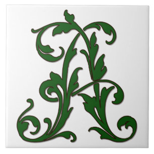 Leaf Letter A in Green Monogram Tegel Tegeltje