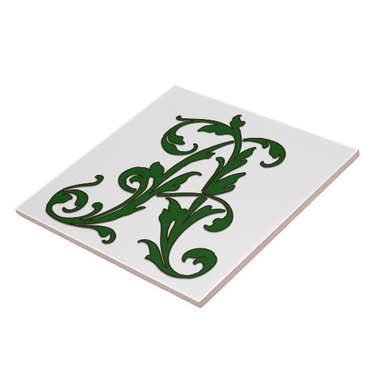 Leaf Letter A in Green Monogram Tegel Tegeltje (Zijkant)