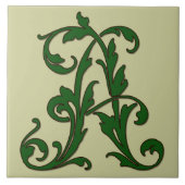 Leaf Letter A in Green Monogram Tegel Tegeltje (Voorkant)