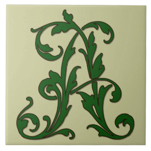Leaf Letter A in Green Monogram Tegel Tegeltje
