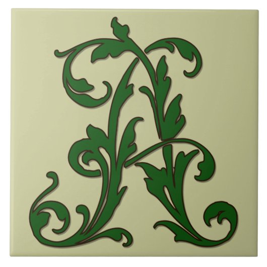 Leaf Letter A in Green Monogram Tegel Tegeltje (Voorkant)