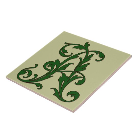 Leaf Letter A in Green Monogram Tegel Tegeltje (Zijkant)