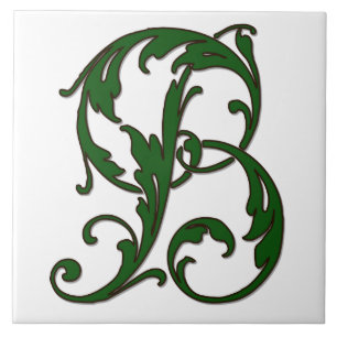 Leaf Letter B in Green Monogram Tegel Tegeltje