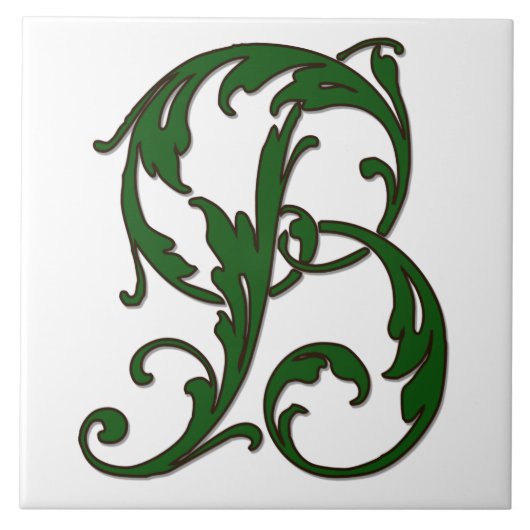 Leaf Letter B in Green Monogram Tegel Tegeltje (Voorkant)