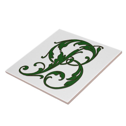Leaf Letter B in Green Monogram Tegel Tegeltje (Zijkant)