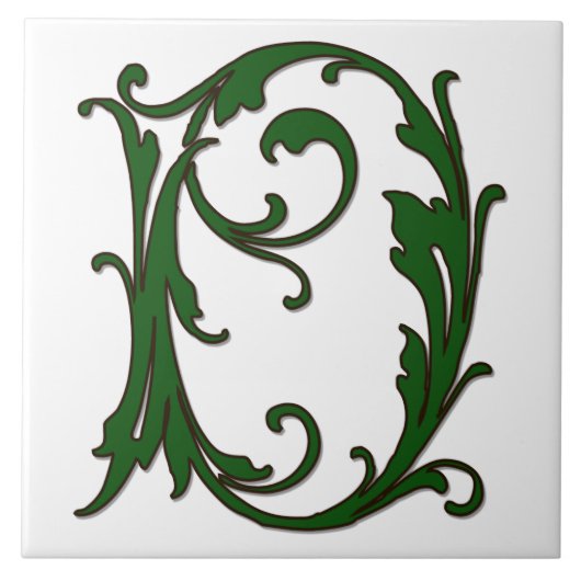 Leaf Letter D in Green Monogram Tegel Tegeltje (Voorkant)