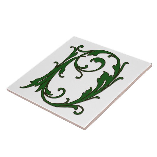 Leaf Letter D in Green Monogram Tegel Tegeltje (Zijkant)