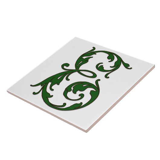 Leaf Letter E in Green Monogram Tegel Tegeltje (Zijkant)