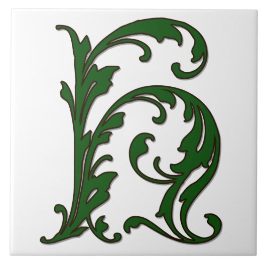 Leaf Letter H in Green Monogram Tegel Tegeltje (Voorkant)