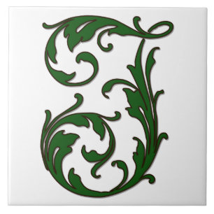 Leaf Letter I in Green Monogram Tegel Tegeltje