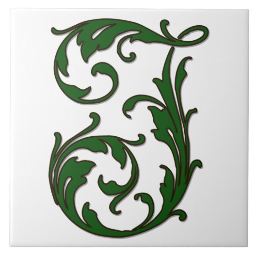 Leaf Letter I in Green Monogram Tegel Tegeltje (Voorkant)