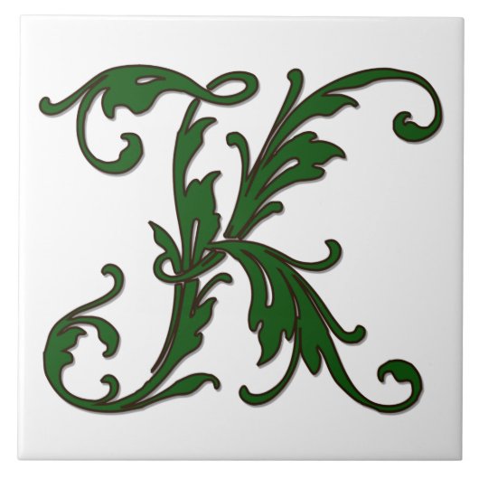 Leaf Letter K in Green Monogram Tegel Tegeltje (Voorkant)