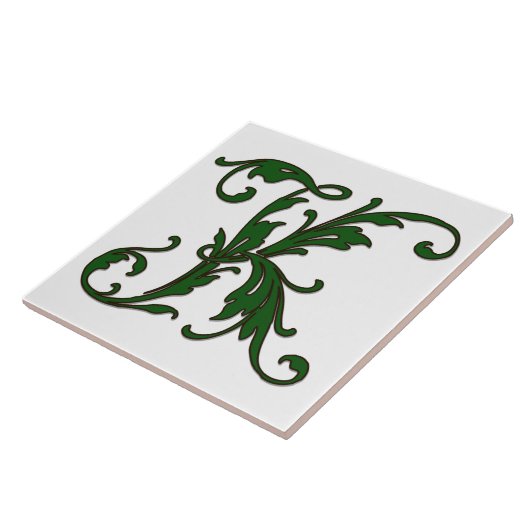 Leaf Letter K in Green Monogram Tegel Tegeltje (Zijkant)