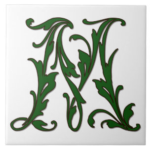 Leaf Letter M in Green Monogram Tegel Tegeltje