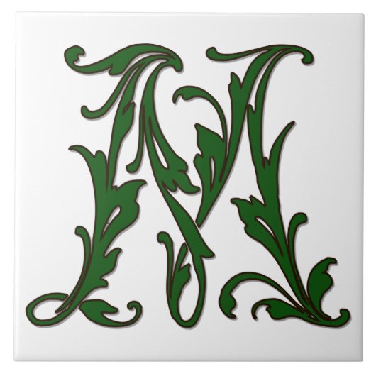Leaf Letter M in Green Monogram Tegel Tegeltje (Voorkant)