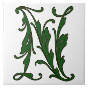 Leaf Letter N in Green Monogram Tegel Tegeltje