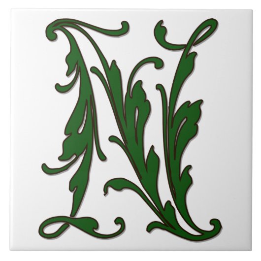 Leaf Letter N in Green Monogram Tegel Tegeltje (Voorkant)